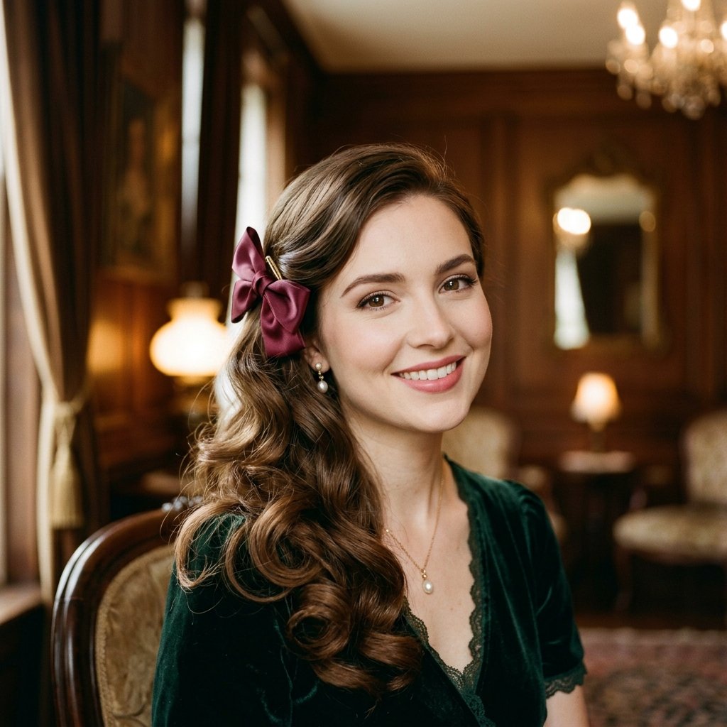 30 Trendy Hairstyles with Bows to Refresh Your Look 11 Side Swept Hair with Bow