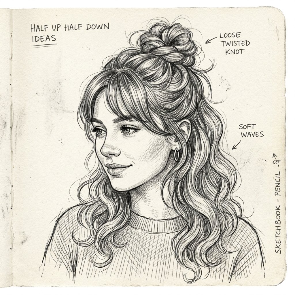 Half Up Half Down Hairstyles Drawing Ideas