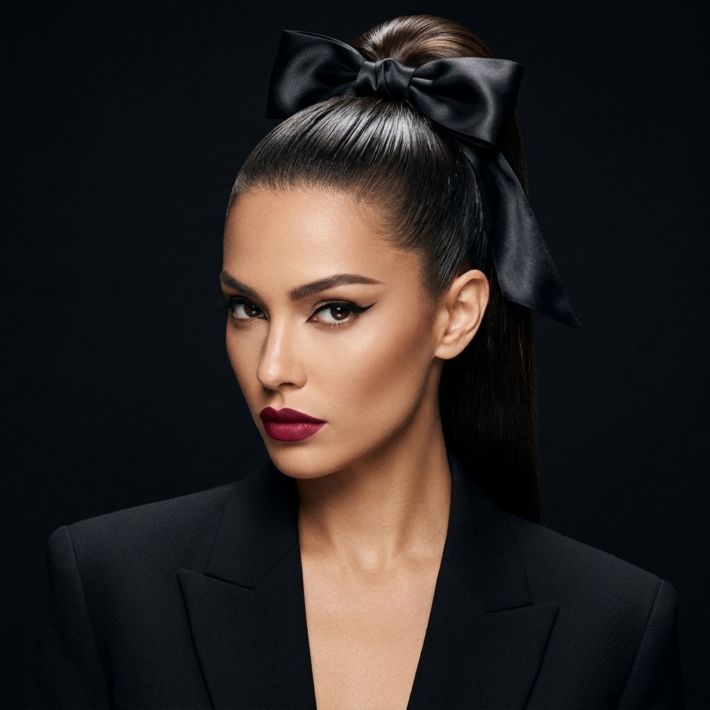 30 Trendy Hairstyles with Bows to Refresh Your Look 9 Sleek High Ponytail with Bow
