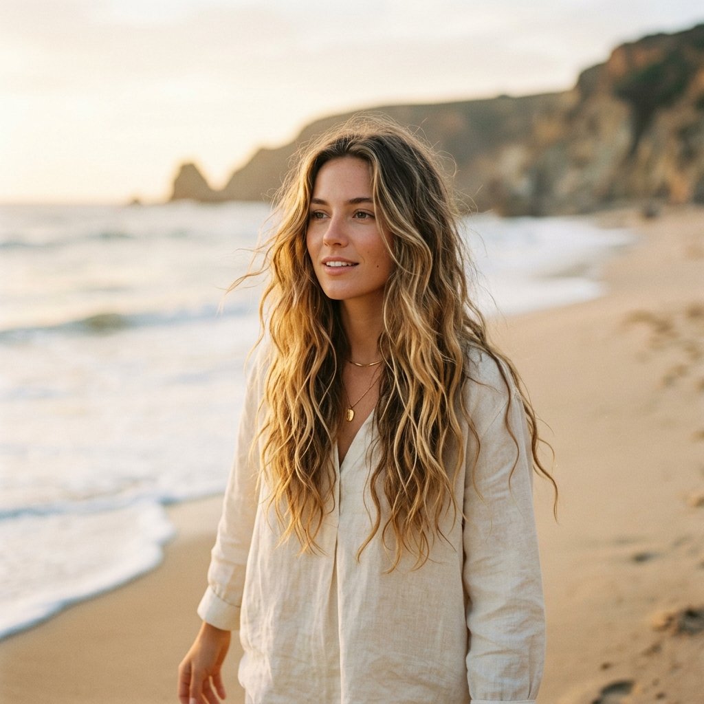 Loose Beachy Waves Hairstyles with Curled Hair