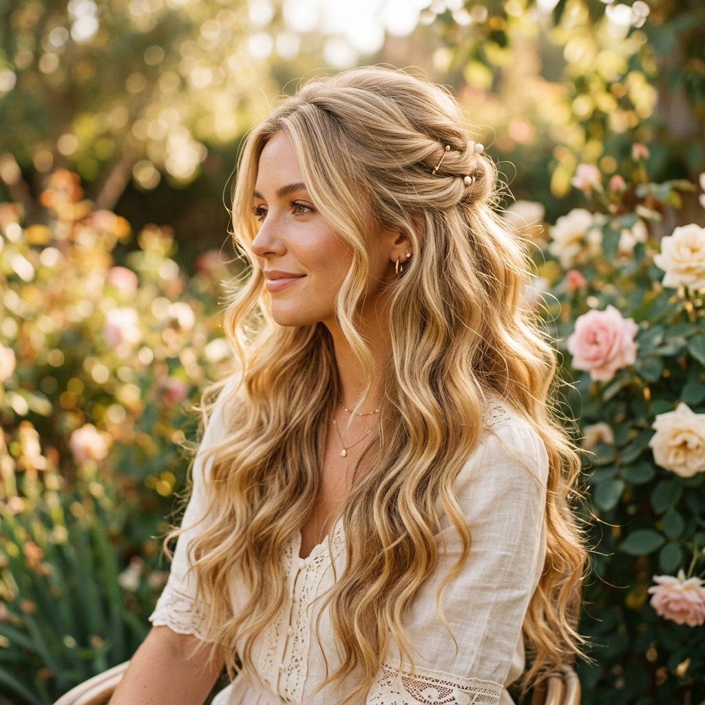 hairstyles half up half down with Loose Waves