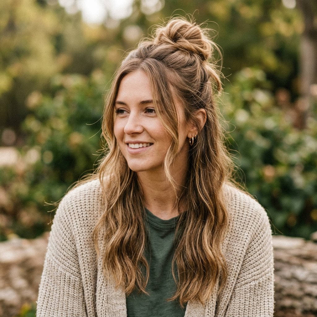 hairstyles half up half down Messy Bun Ideas