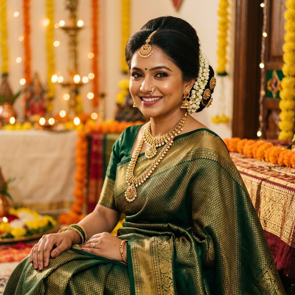 Puff Hairstyles for Saree