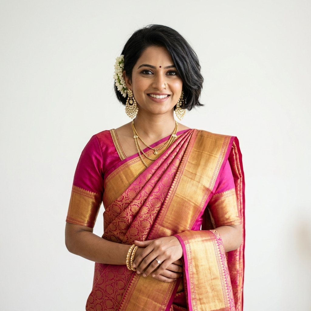 Short Hair Hairstyle for Saree