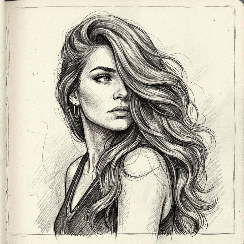 Side Swept Hair Drawing Ideas