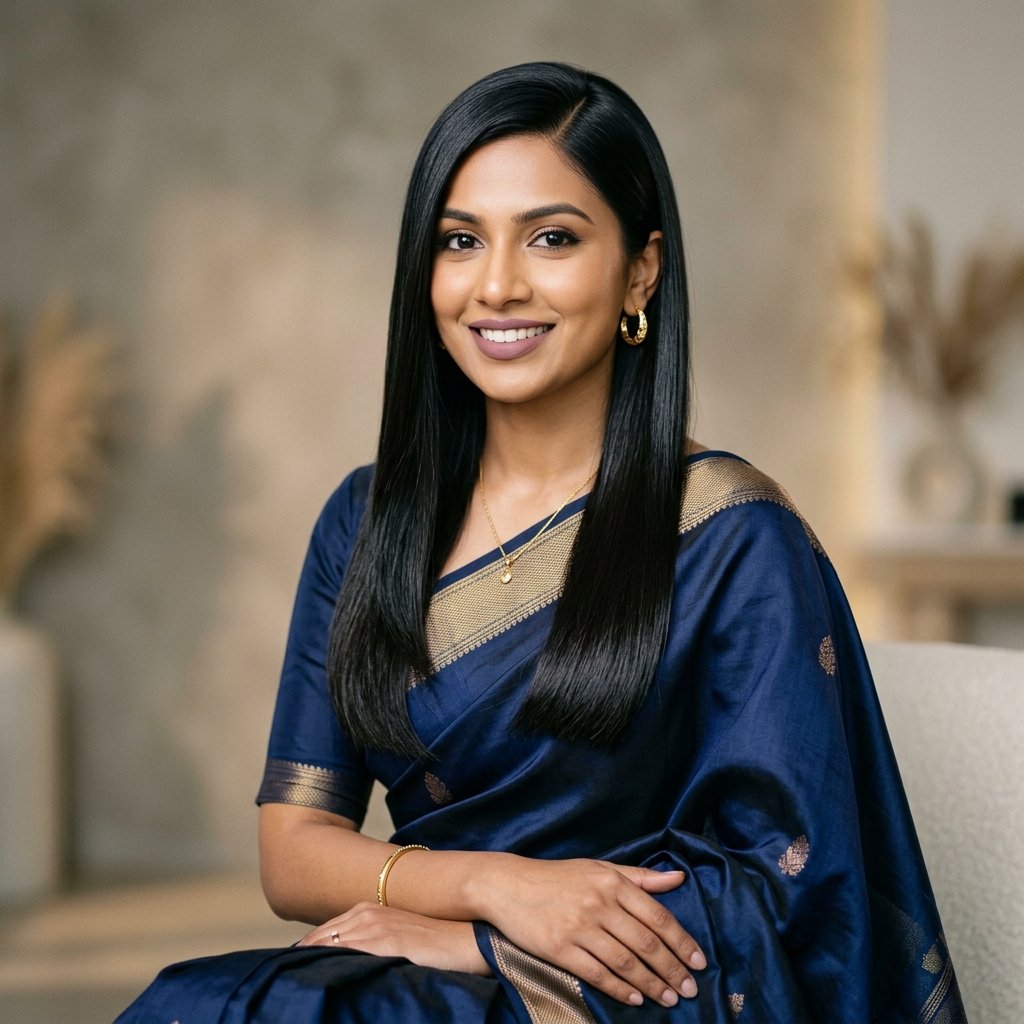 Straight Hair Hairstyles for Saree