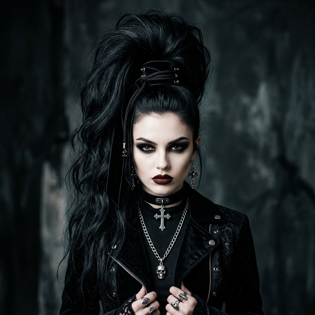 30 Goth Hairstyles Ideas: The Ultimate Guide to Dark and Dramatic Hair 20 Ponytail with Volume goth hairstyles Idea