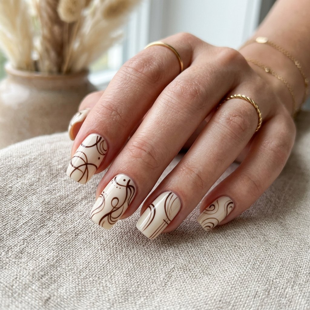 Line Art September Nails Art Ideas