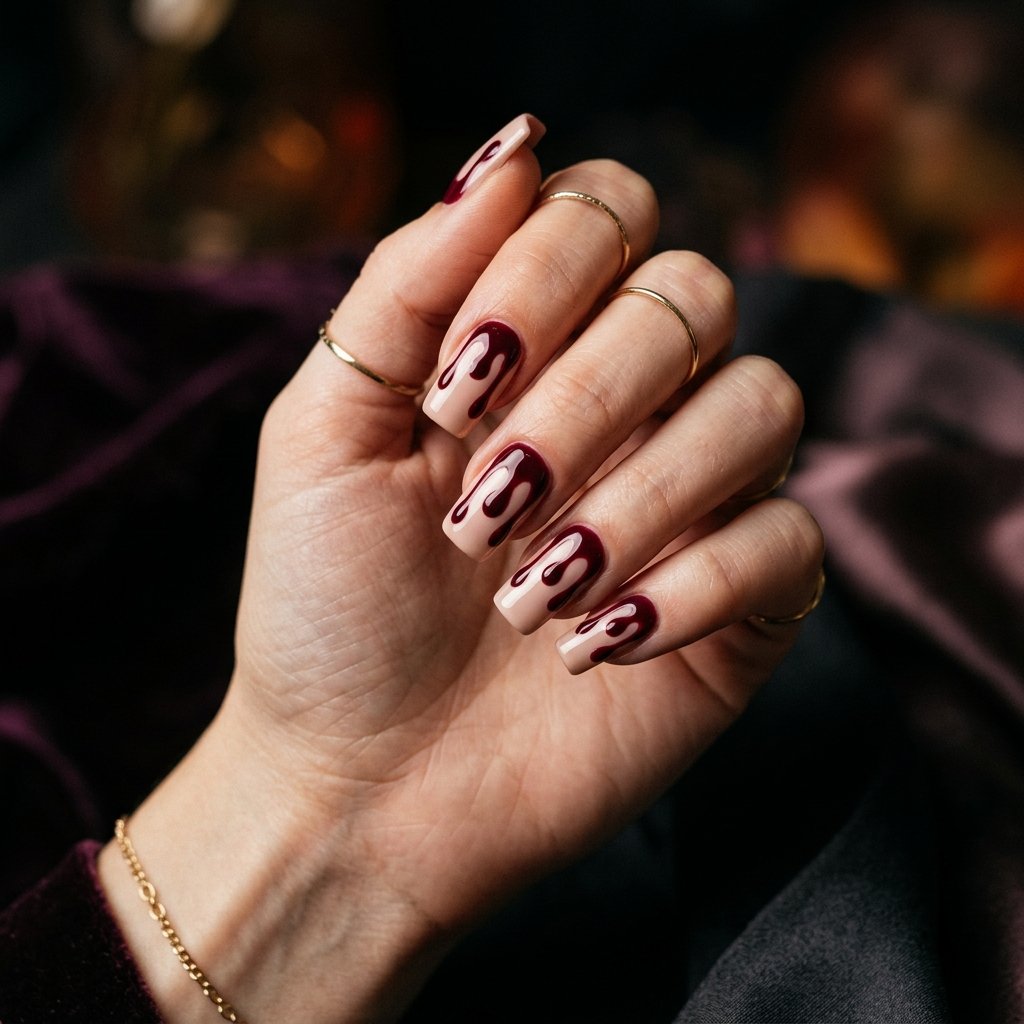 Drip Effect September Nails Art Ideas