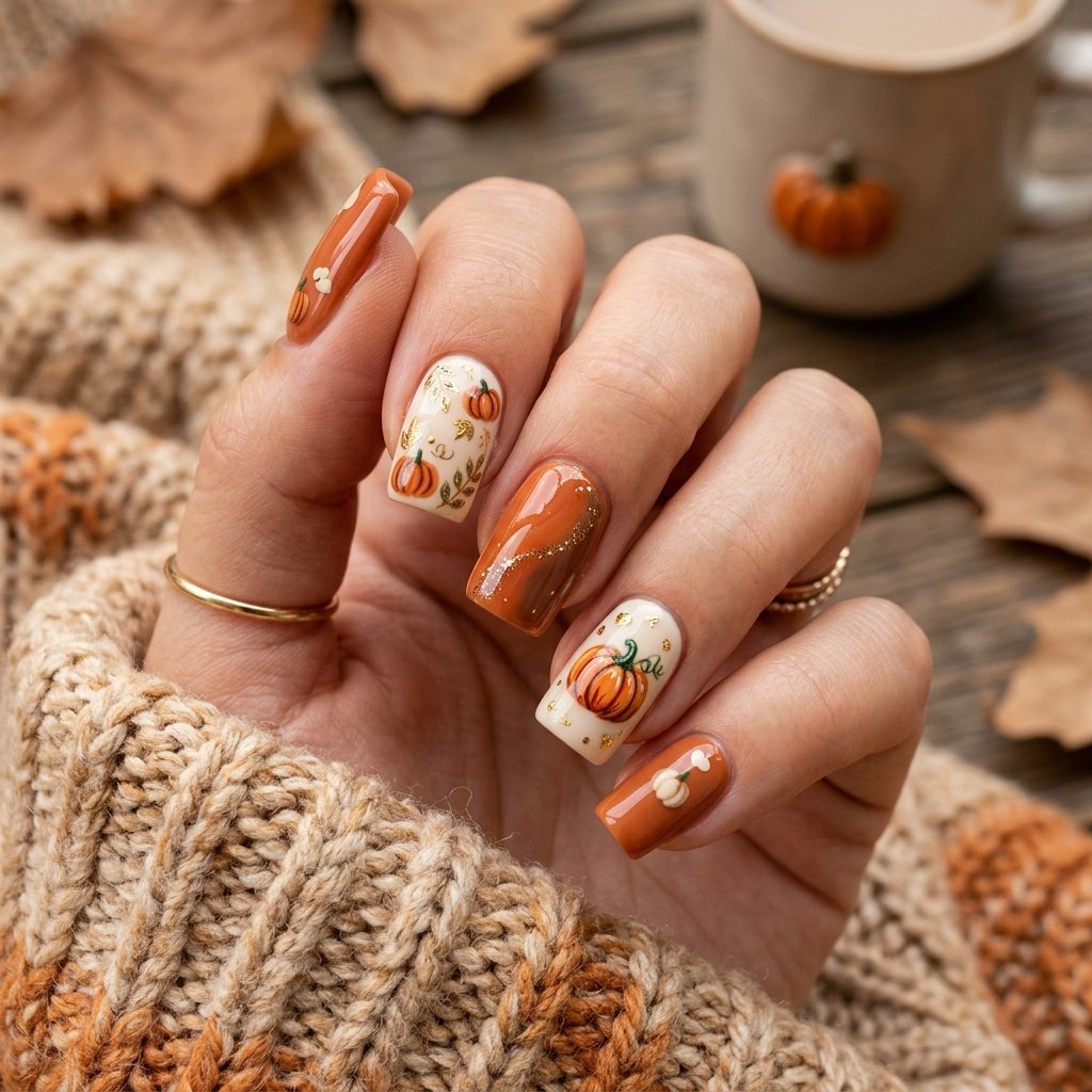 Pumpkin Spice September Nails Art Ideas