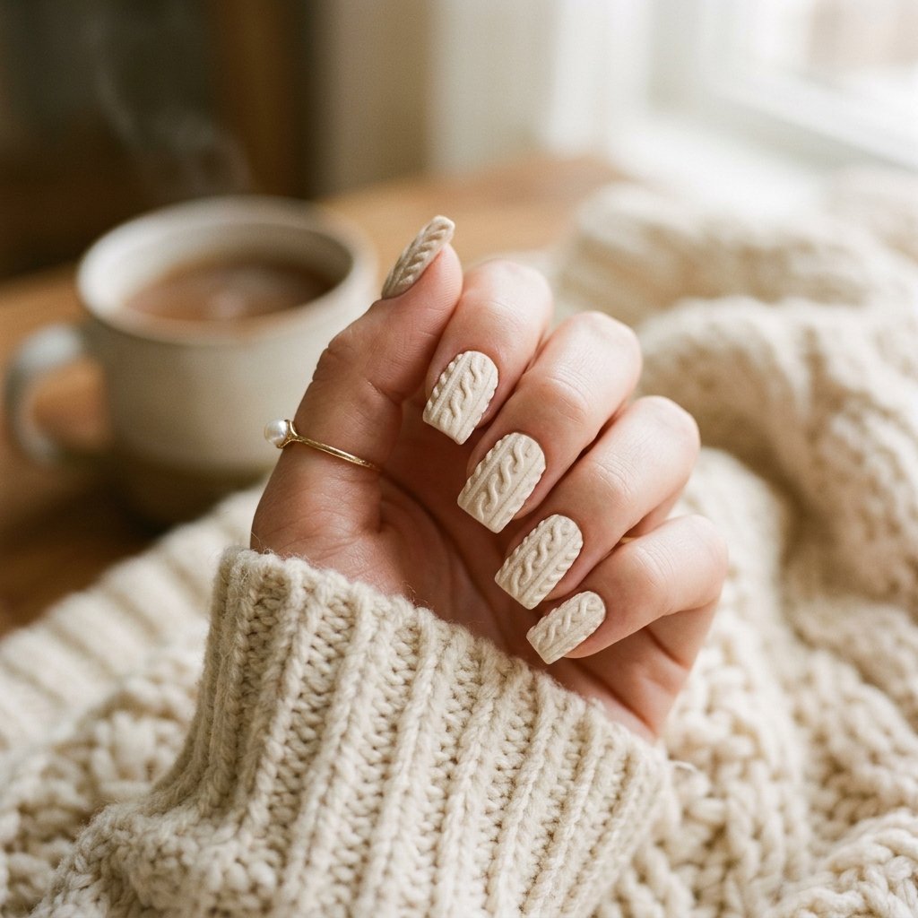 Cozy Sweater Texture Nail Ideas