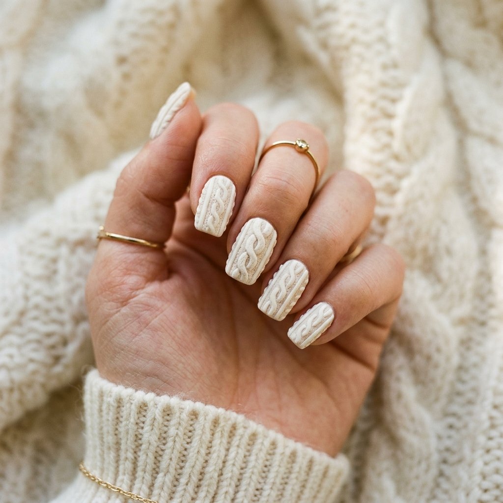 Sweater Texture September Nails Art Ideas