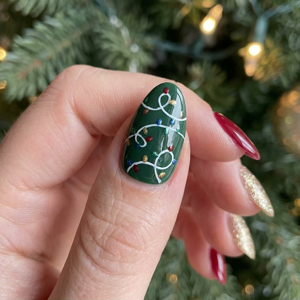 32 Christmas Nail Art Ideas That'll Steal the Holiday Spotlight 21 Christmas Lights Nail Idea