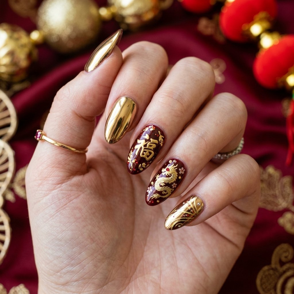 Accent Nail Lunar New Year Ideas