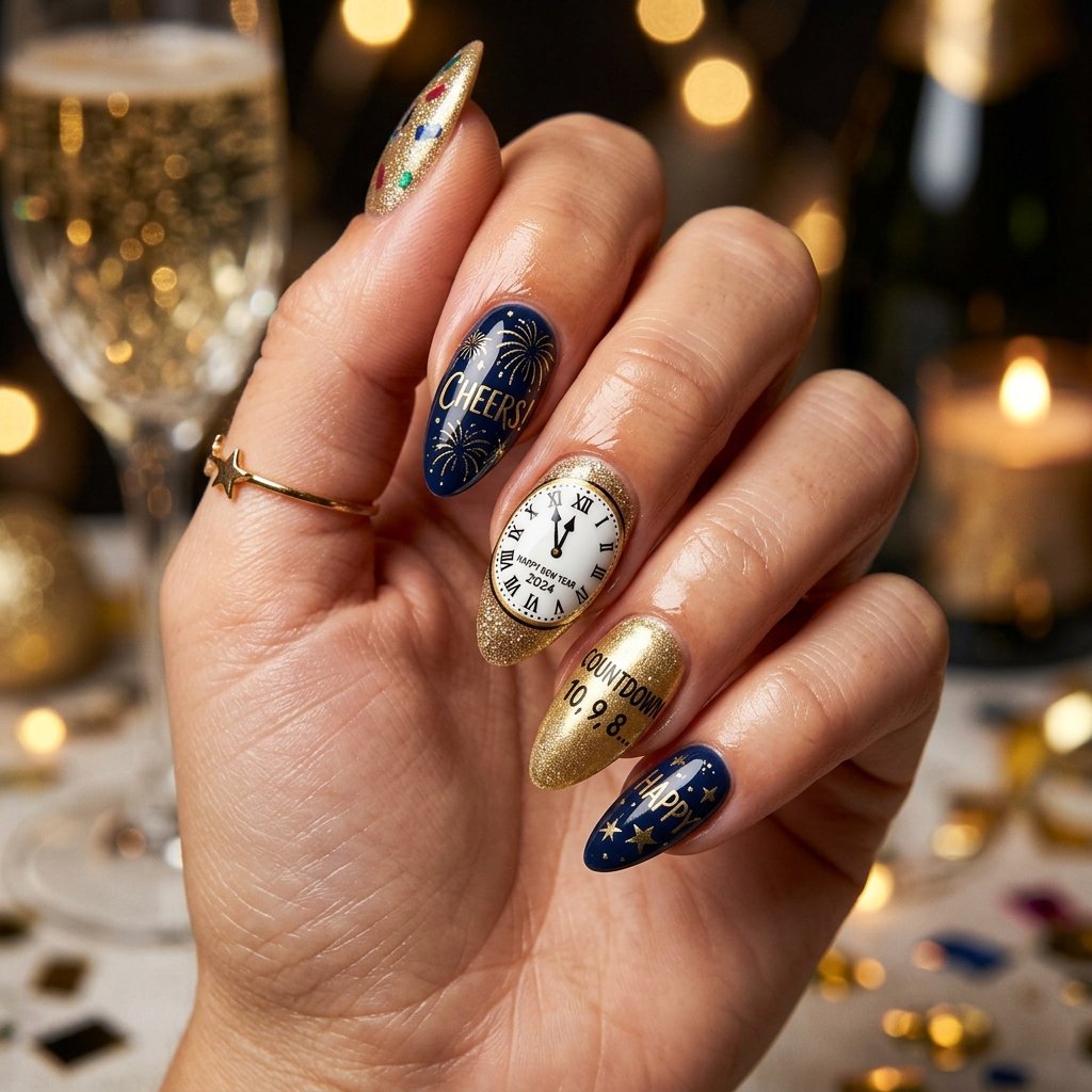 Clock and Countdown New Year Nails Ideas