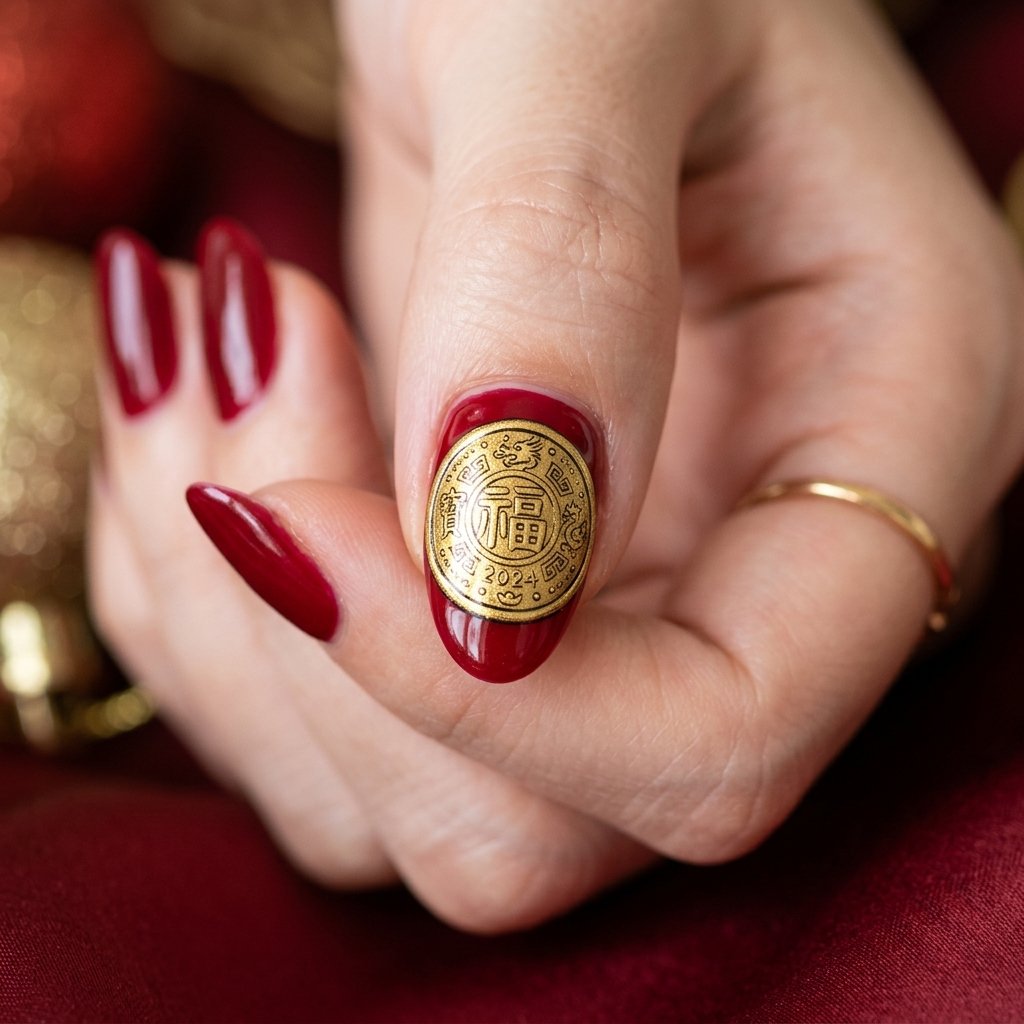 Marble Red and Gold Nail Ideas