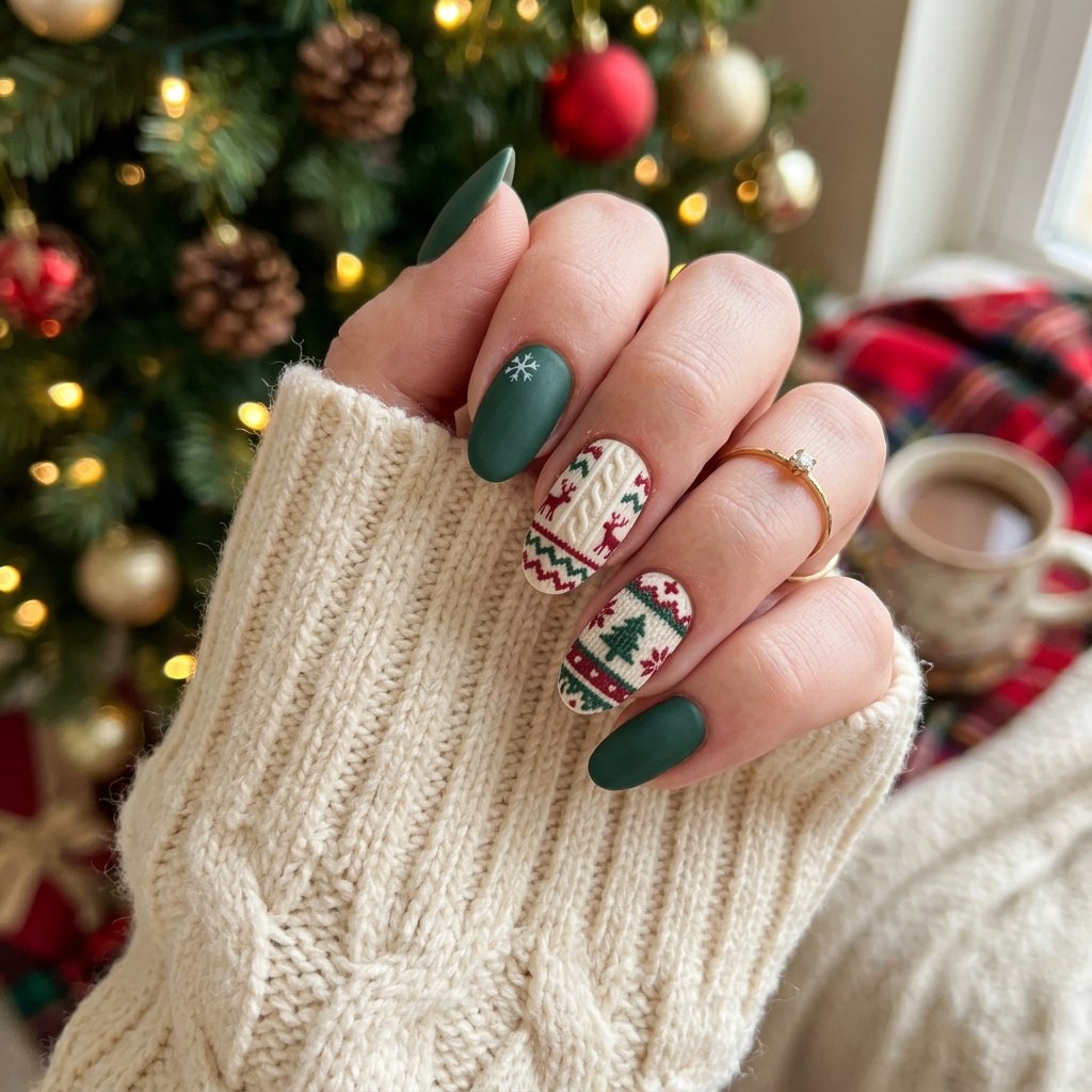32 Christmas Nail Art Ideas That'll Steal the Holiday Spotlight 28 Cozy Sweater Nail Idea