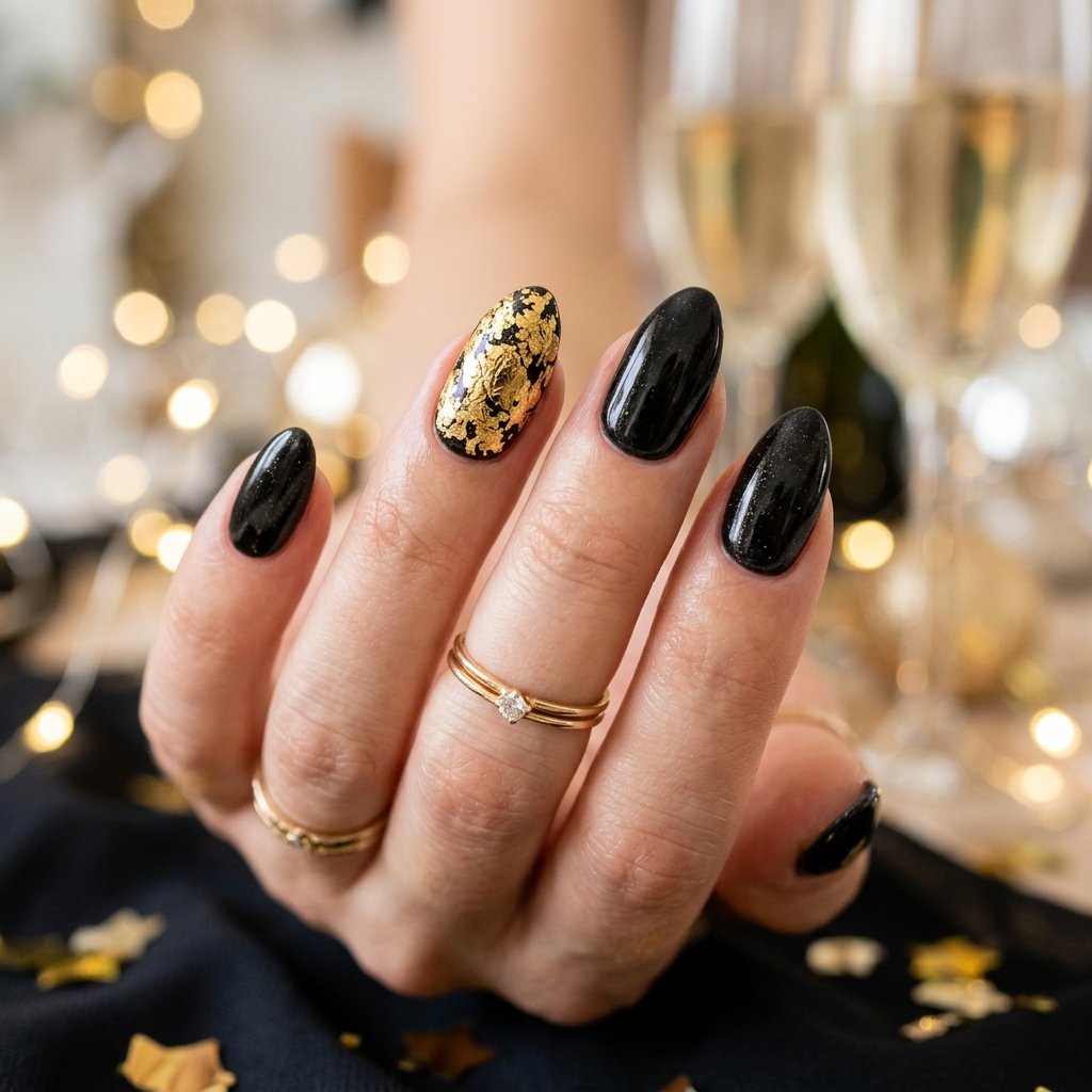 Foil Accent New Year Nails Ideas