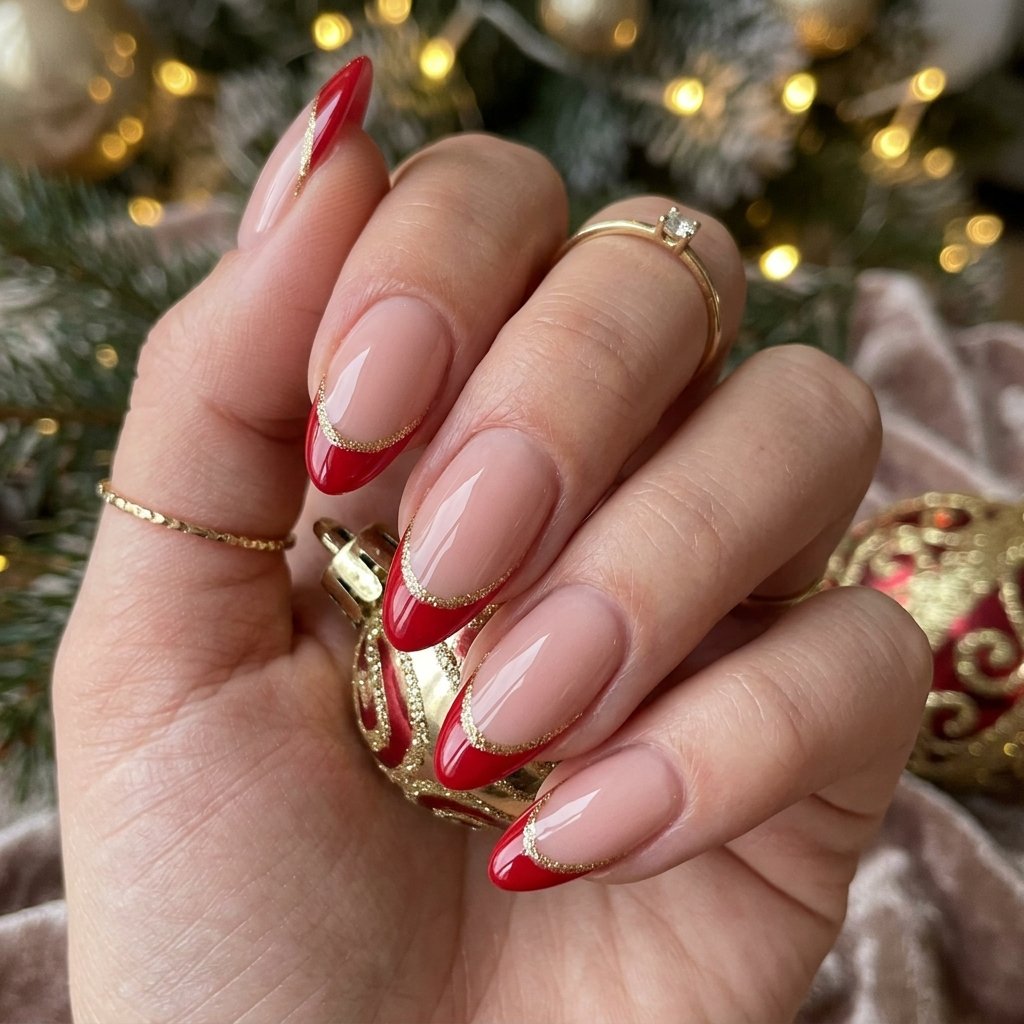 32 Christmas Nail Art Ideas That'll Steal the Holiday Spotlight 11 French Tip Holiday Nail Idea