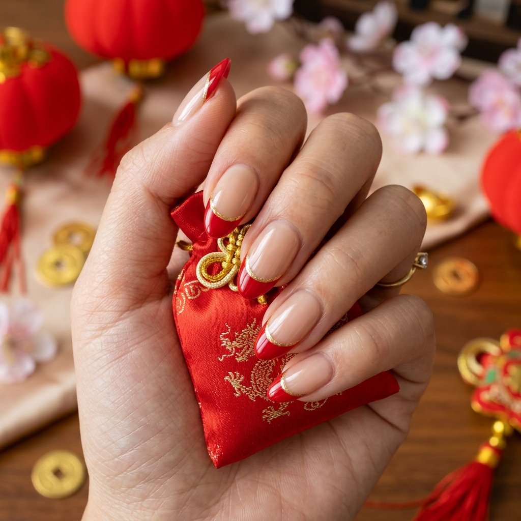 French Tip Lunar New Year Nails Ideas