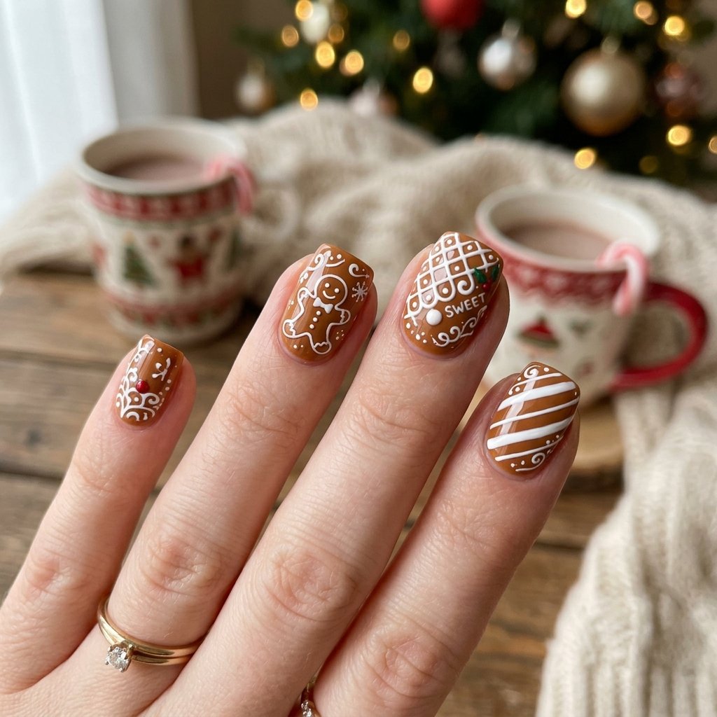 32 Christmas Nail Art Ideas That'll Steal the Holiday Spotlight 15 Gingerbread Nail Idea
