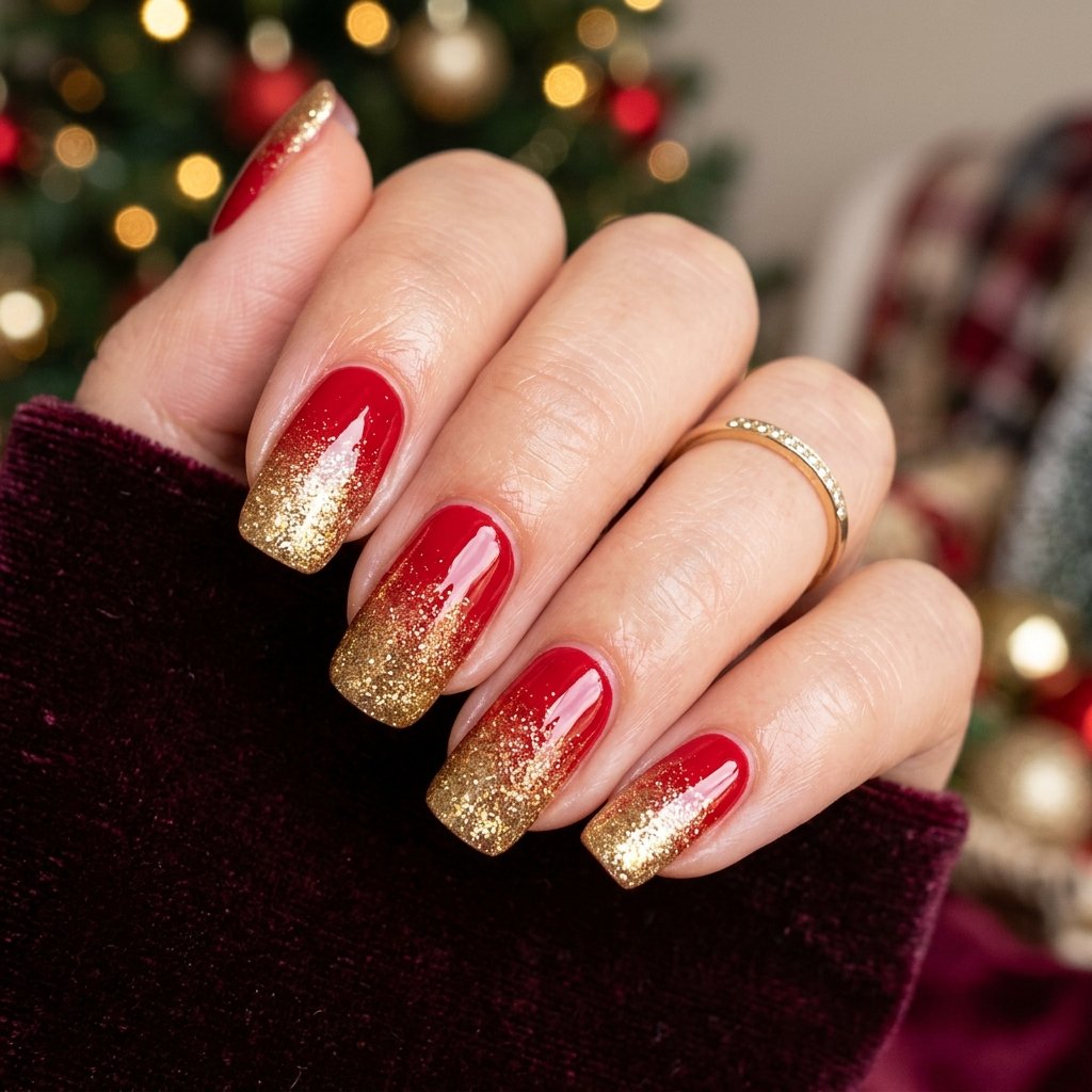 32 Christmas Nail Art Ideas That'll Steal the Holiday Spotlight 9 Glitter Ombre Nail Idea