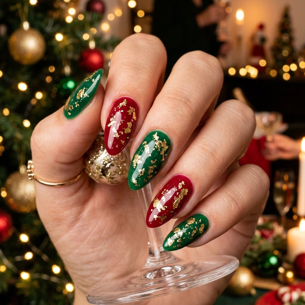 Gold Foil Christmas Nails Ideas