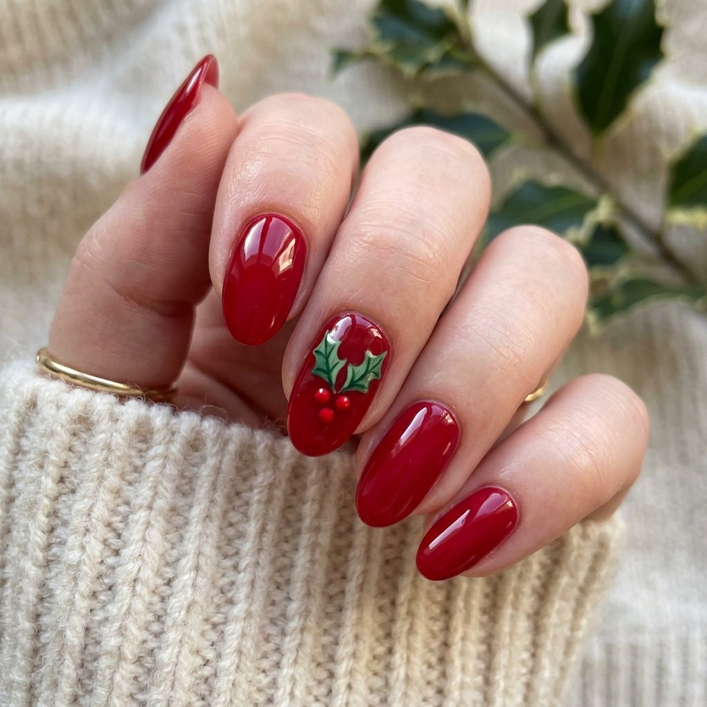 32 Christmas Nail Art Ideas That'll Steal the Holiday Spotlight 16 Holly Berry Nail Idea