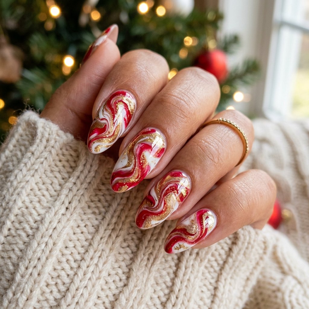 Marble Effect Holiday Nails Ideas