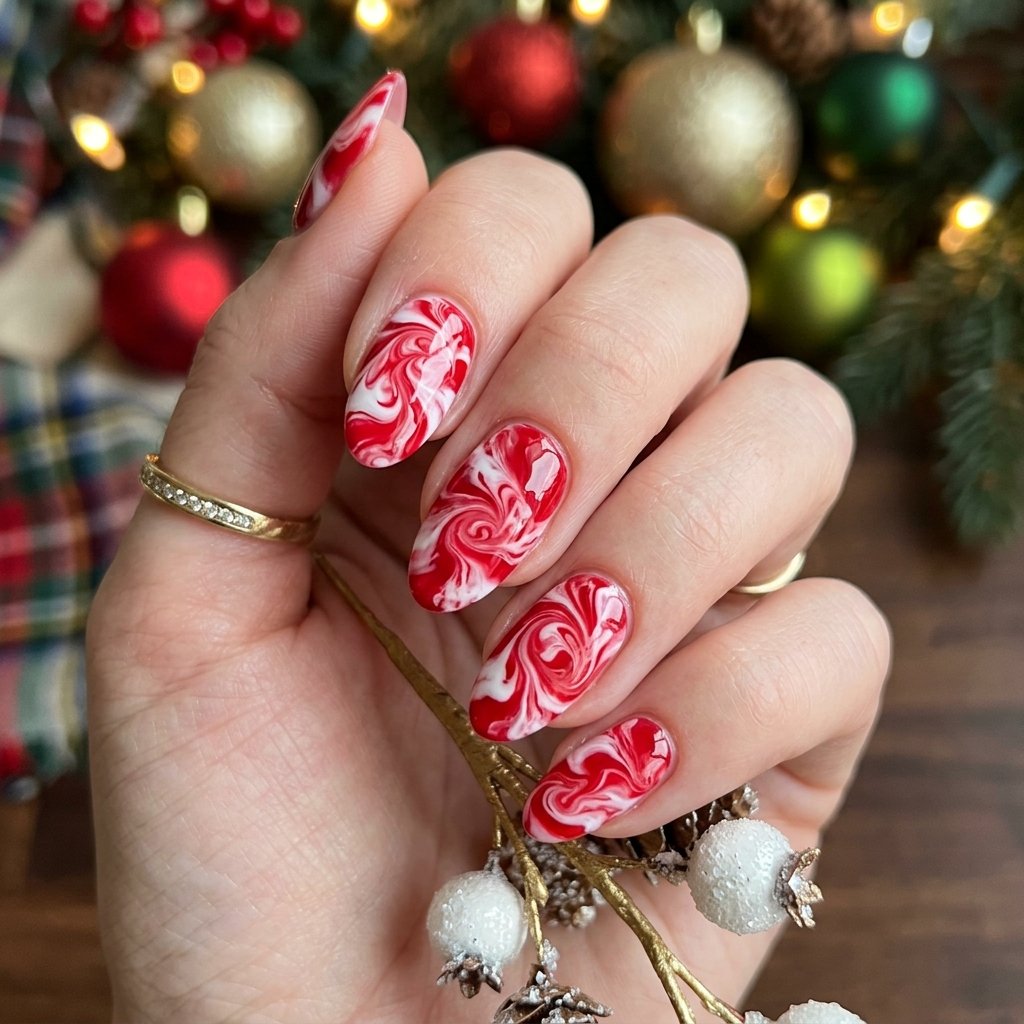 32 Christmas Nail Art Ideas That'll Steal the Holiday Spotlight 24 Marble Holiday Nail Idea