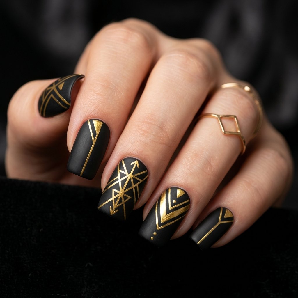 Black and Gold Chinese New Year Nail Ideas