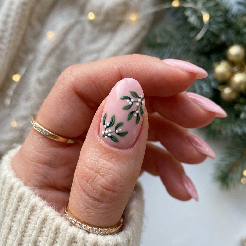 32 Christmas Nail Art Ideas That'll Steal the Holiday Spotlight 18 Mistletoe Nail Idea