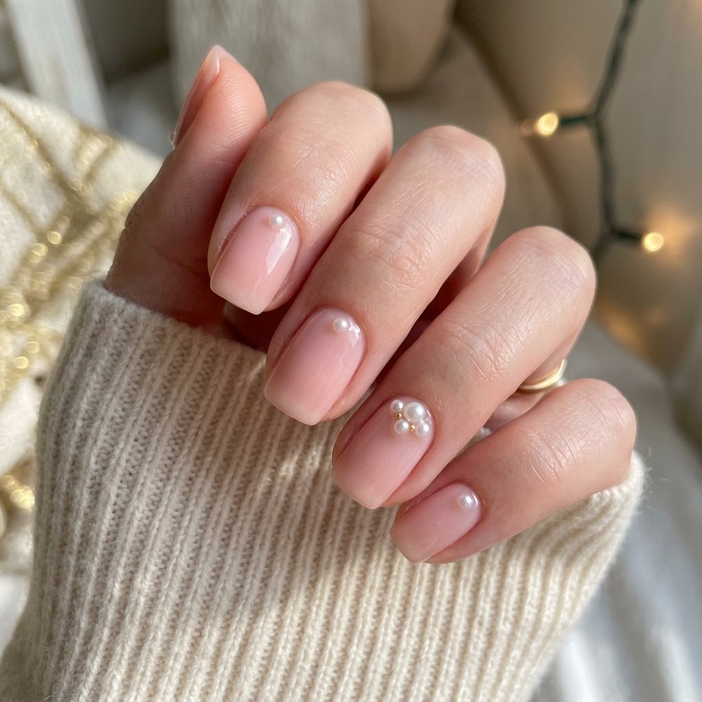 32 Christmas Nail Art Ideas That'll Steal the Holiday Spotlight 23 Pearl Accent Nail Idea
