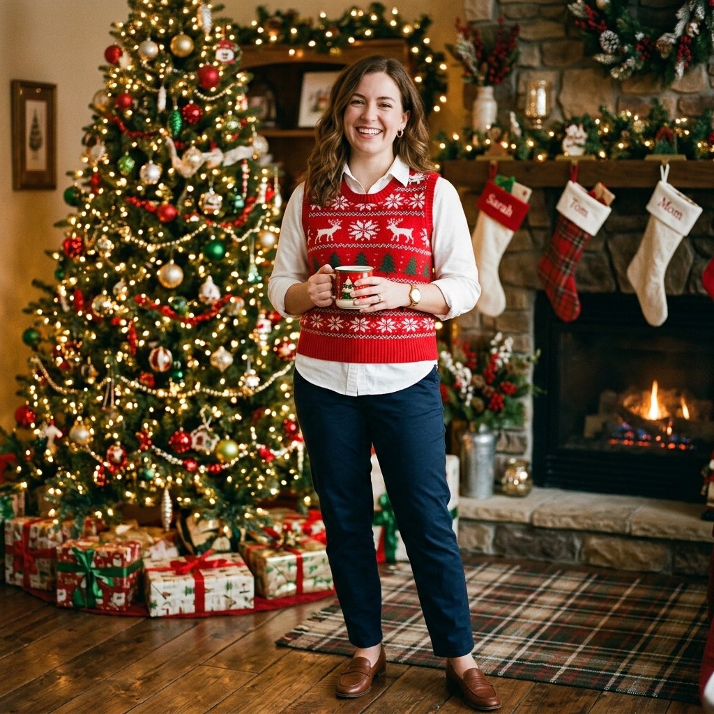 27 Christmas Outfit Ideas You'll Want to Pin & Wear 24 Holiday Sweater Vest Idea