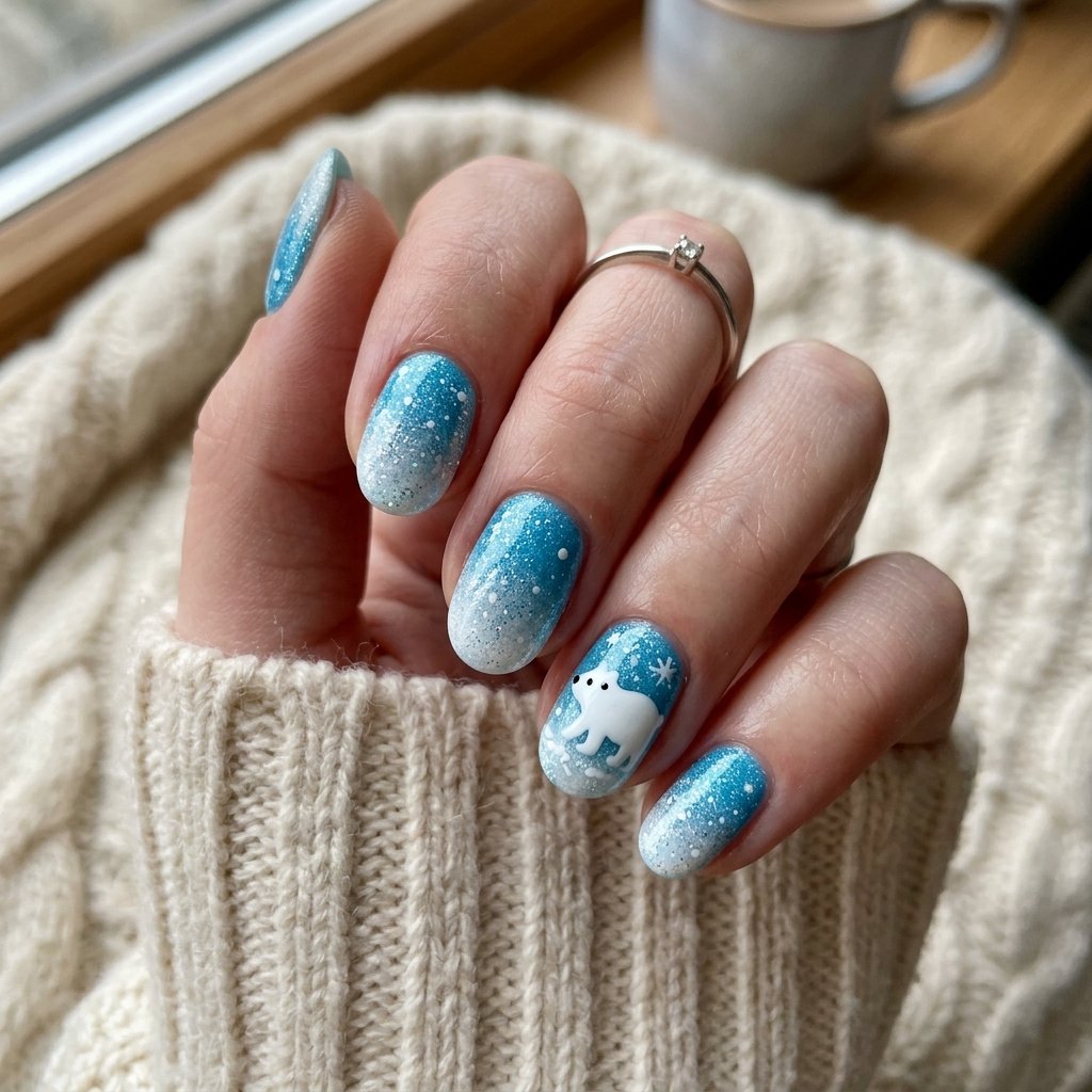 32 Christmas Nail Art Ideas That'll Steal the Holiday Spotlight 27 Polar Bear Nail Idea
