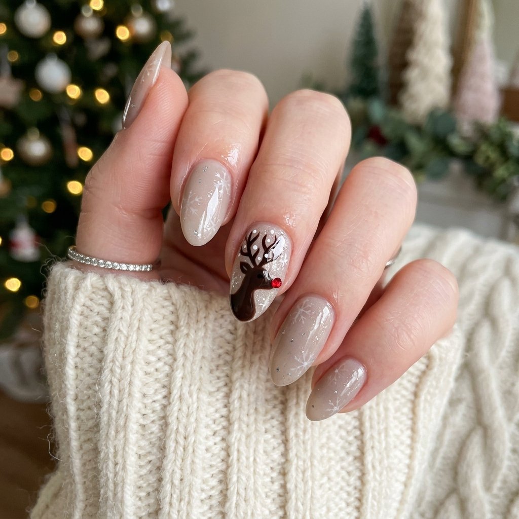 32 Christmas Nail Art Ideas That'll Steal the Holiday Spotlight 7 Reindeer Nail Idea