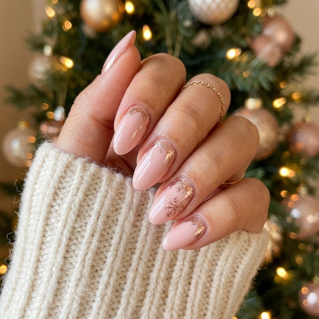 32 Christmas Nail Art Ideas That'll Steal the Holiday Spotlight 26 Rose Gold Christmas Nail Idea