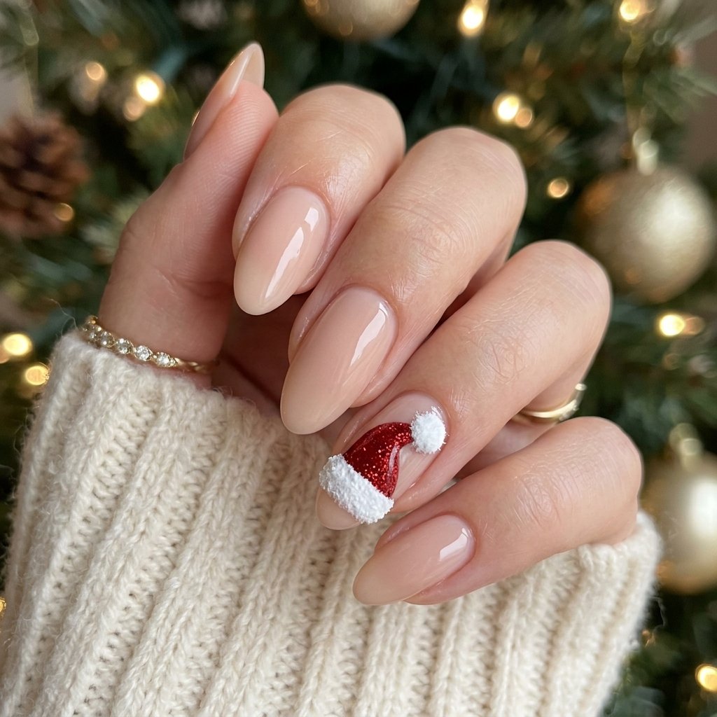 32 Christmas Nail Art Ideas That'll Steal the Holiday Spotlight 6 Santa Hat Nail Idea