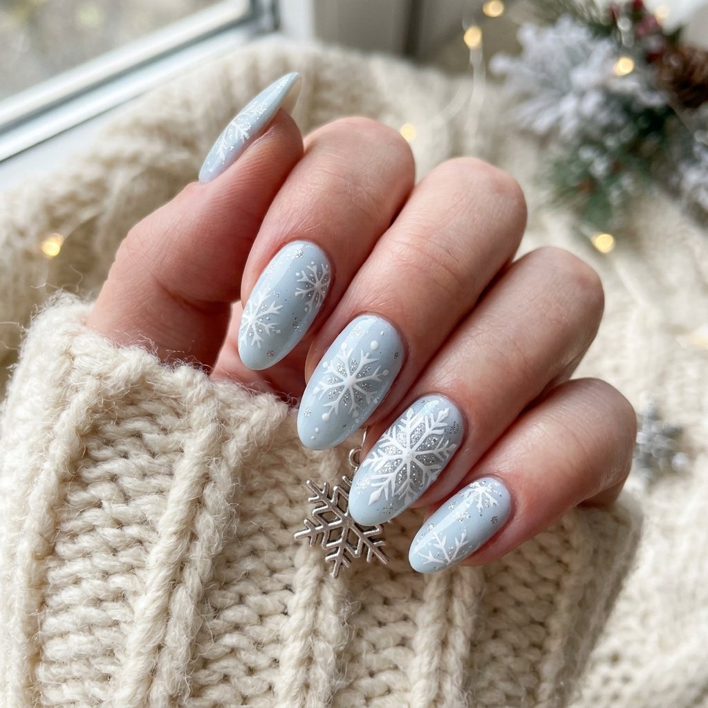 32 Christmas Nail Art Ideas That'll Steal the Holiday Spotlight 3 Snowflake Nail Idea