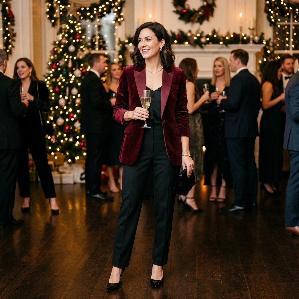 27 Christmas Outfit Ideas You'll Want to Pin & Wear 19 Velvet Blazer Outfit Idea