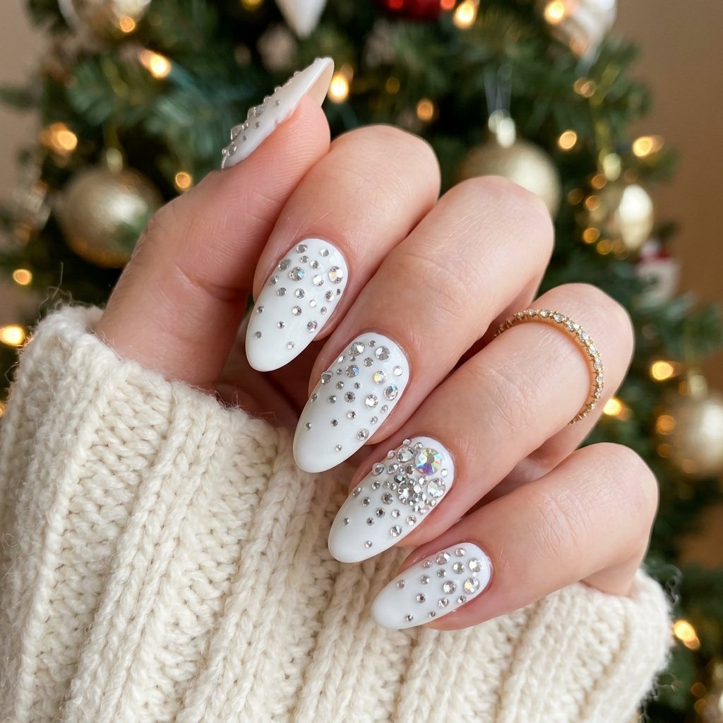 32 Christmas Nail Art Ideas That'll Steal the Holiday Spotlight 33 Rhinestone Snow Nail Idea
