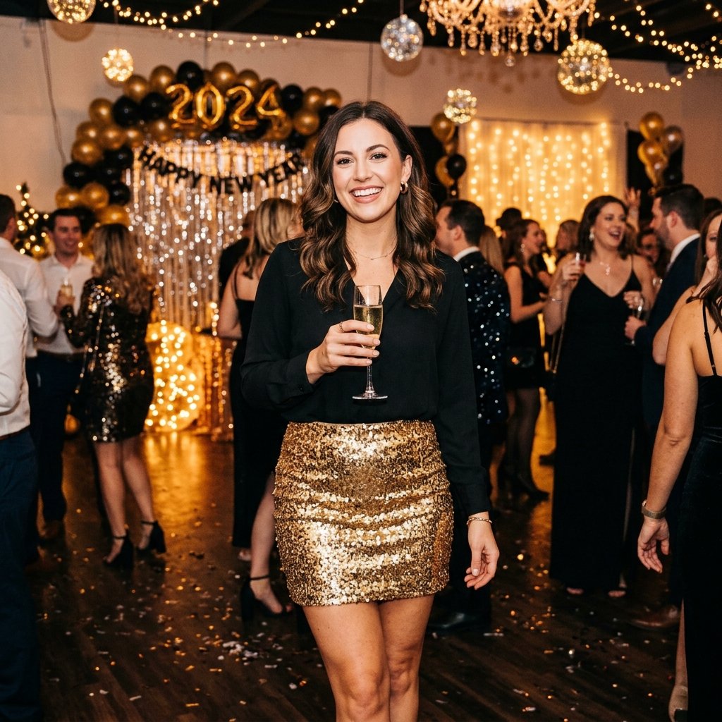 27 Christmas Outfit Ideas You'll Want to Pin & Wear 16 Gold Sequin Skirt Idea