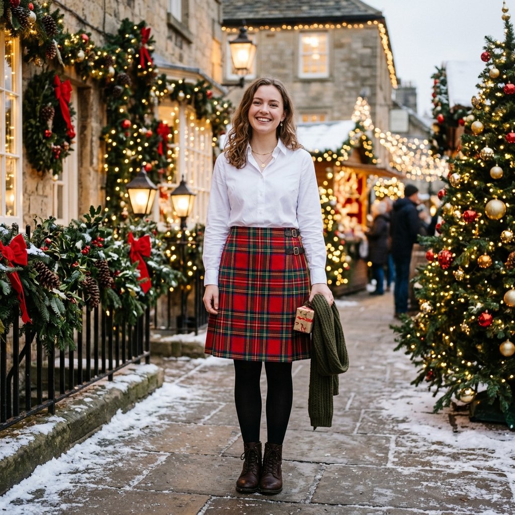 27 Christmas Outfit Ideas You'll Want to Pin & Wear 13 Tartan Skirt Outfit Idea