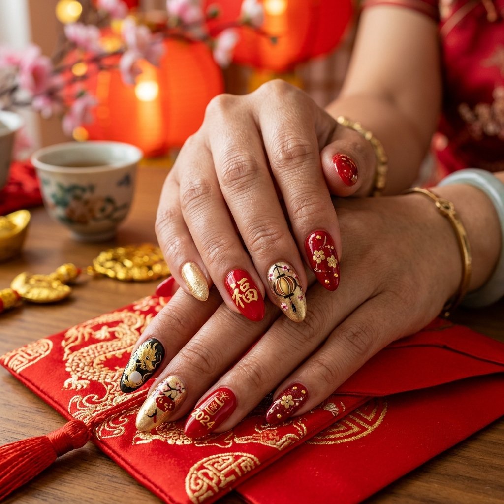 lunar new year nails