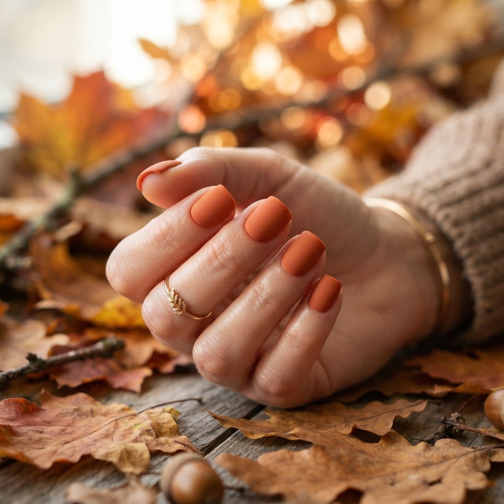 27 Best November Nail Ideas Short for Fall Vibes 3 Burnt Orange November Nail Ideas Short