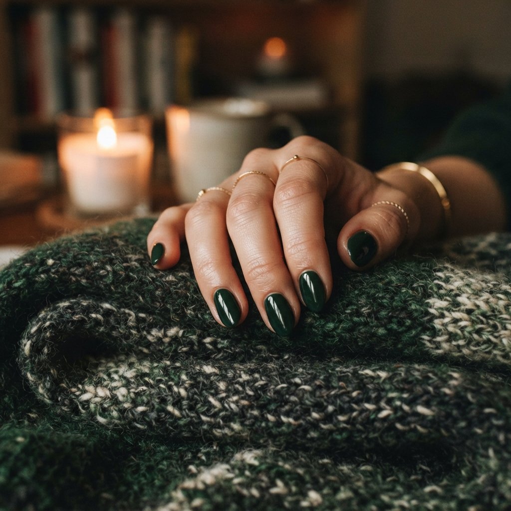 27 Best November Nail Ideas Short for Fall Vibes 4 Deep Green November Nail Ideas Short