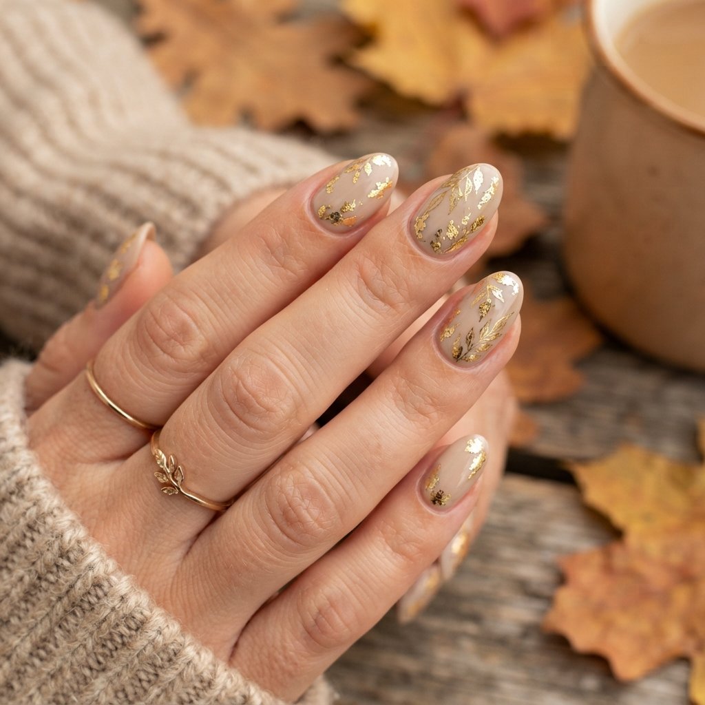 27 Best November Nail Ideas Short for Fall Vibes 18 Leaf Print Nail Ideas