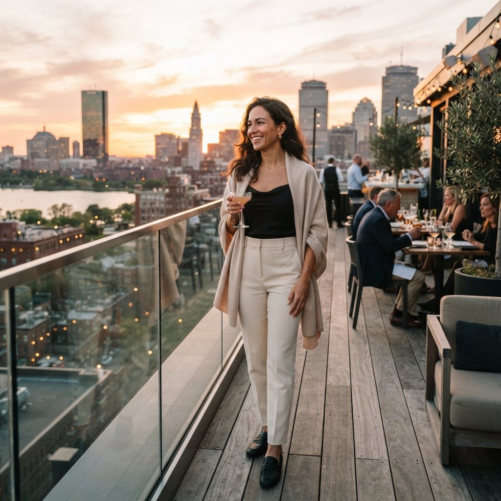 Boston Rooftop Dinner Outfit Idea
