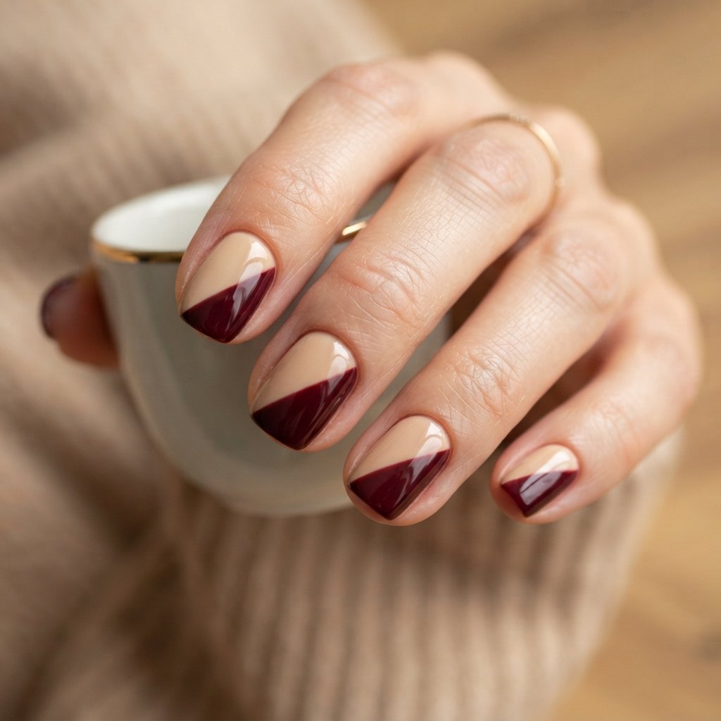 27 Best November Nail Ideas Short for Fall Vibes 16 Two-Tone Nail Ideas