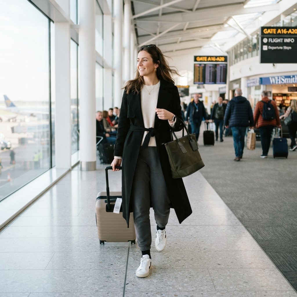 Black Trench Coat Travel Outfit Ideas